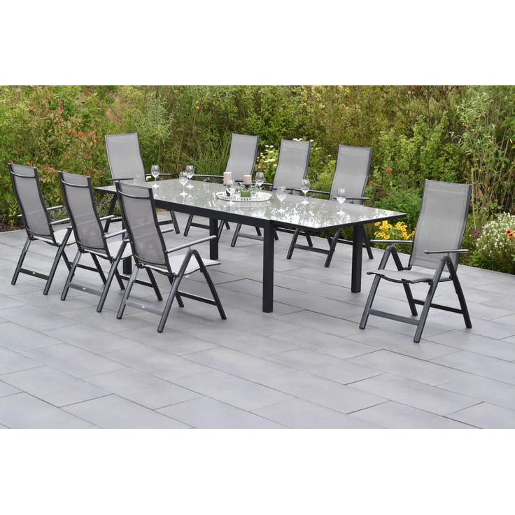 Carrara Gartenmöbel Set 9tlg, Semi Ausziehtisch, graphit/grau