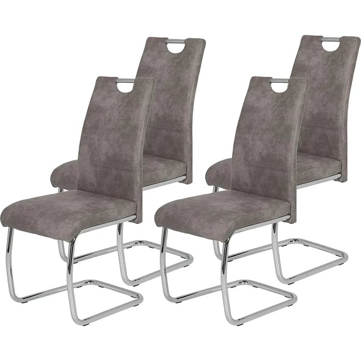4er Set Schwingstuhl Flora II - Vintage Grau - verchromtes Metallgestell