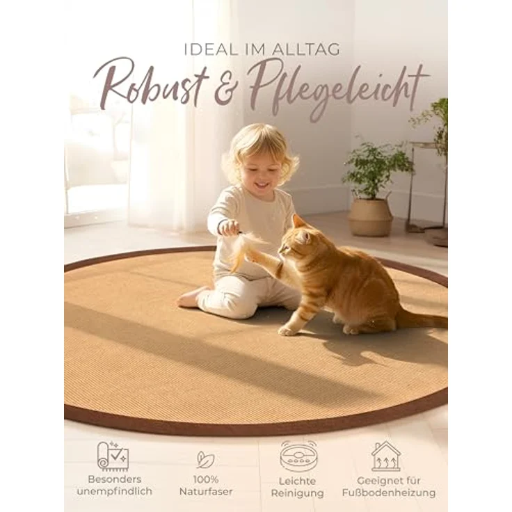 carpetfine Sisalteppich Sisal, rund, Höhe: 5 mm, mit farbiger Bordüre, Anti-Rutsch Rückseite – Bild 8