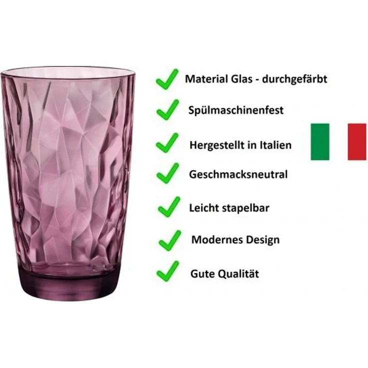 Trinkglas Bormioli Rocco Diamond Lila Glas 470 ml (6 Stück) Default Title – Bild 3