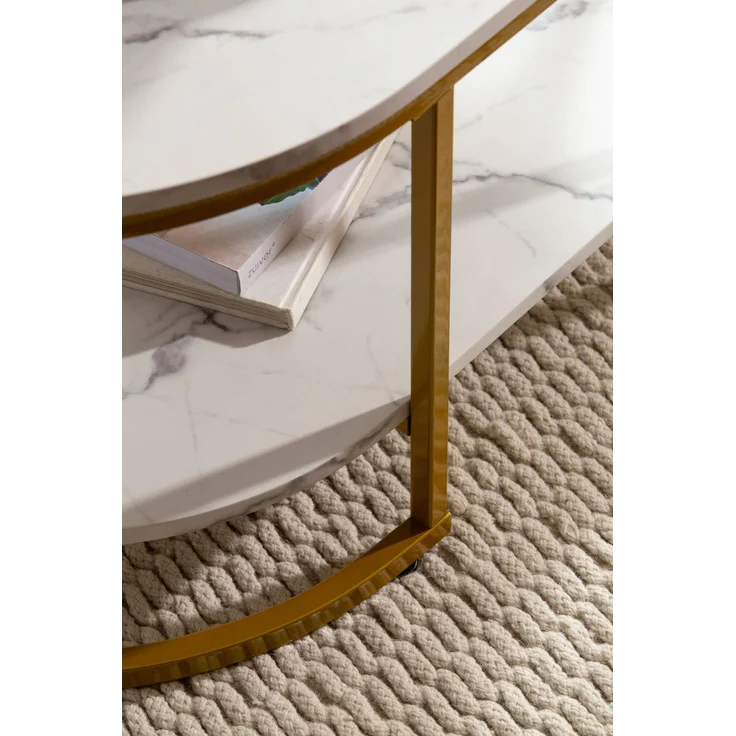 Couchtisch 100x60x45 cm Weiß mit Marmor Optik, Design Wohnzimmertisch Rechtec... – Bild 5