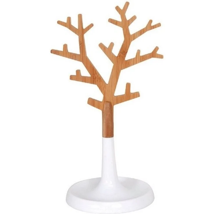 MSV Schmuckbaum OSLO Bijoux, dekorativer Schmuckständer für Beauty, Aufbewahrung, Präsentation, Bambus, Höhe ca. 29,8 cm, Farbe natur / weiß – Bild 2
