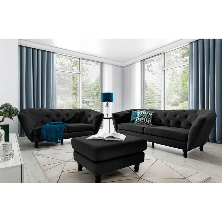 Sofaset Designersofas CHARLOTTE 3-2-1 in Stoff Matt Velvet Schwarz