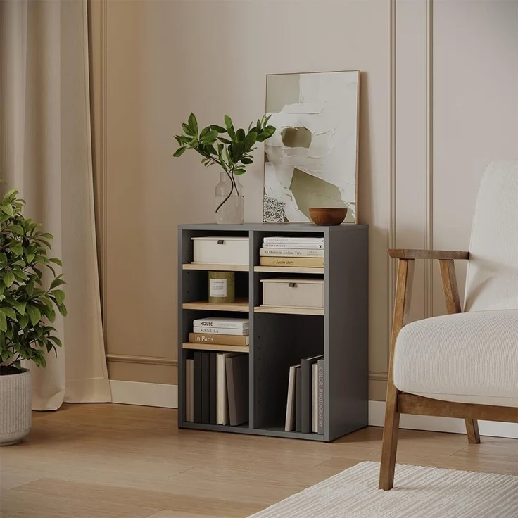 Schuhschrank Lysander Anthrazit/Goldkraft Eiche 53 x 65.5 cm mit 7 offenen Fächern Vicco – Bild 6