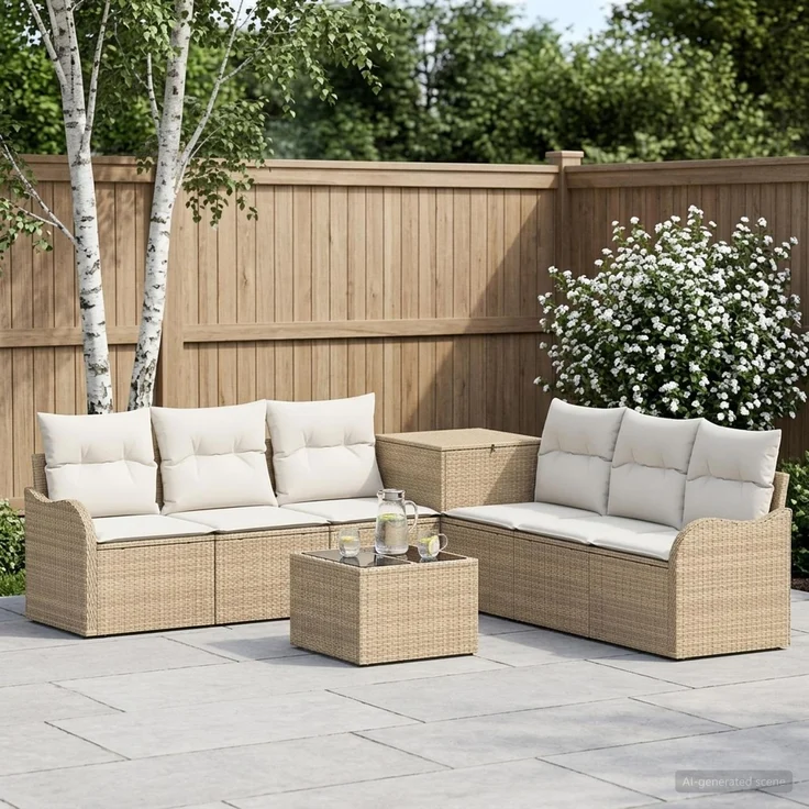 vidaXL Sofa Set 8 stk. Beige und Cremeweiß Polyrattan und Stahl 3448068 – Bild 1