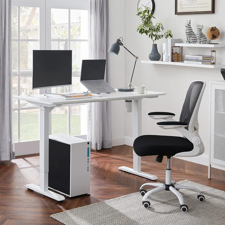 Songmics Höhenverstellbarer Schreibtisch elektrisch, Tischgestell, Schreibtischständer mit Motor, stufenlos verstellbar, 140x70 x (73-114) cm, Stahl, weiß LSD012W01 – Bild 2