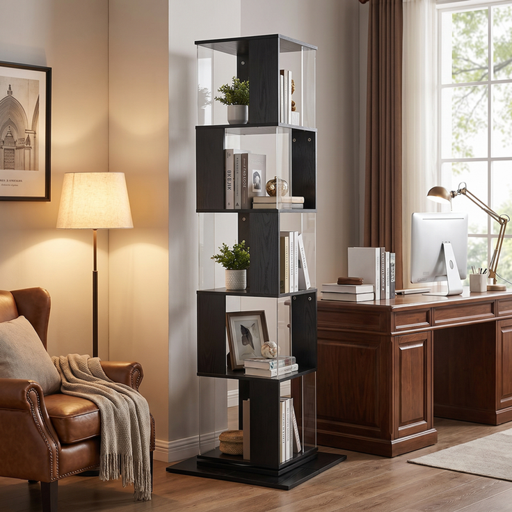 Home Nature Wohnkonzept Bücherregal/Eckregal mit 5 Ebenen für Wohnzimmer, Schlafzimmer und Home Office im Industrial Design, Schwarz, 159 × 50 × 50 cm – Bild 3