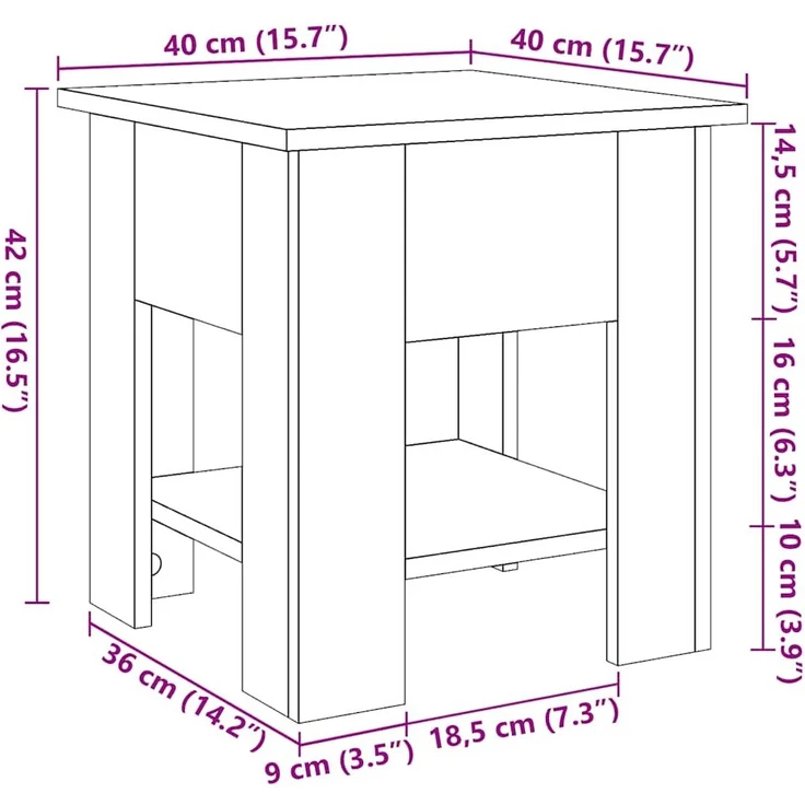 vidaXL Couchtisch Altholz-Optik 40x40x42 cm Holzwerkstoff 856798 – Bild 8