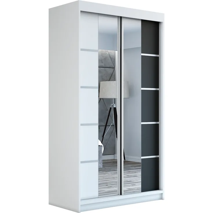 Schwebetürenschrank ERA 2-türig Schrank 120 cm (mit Spiegel) Farbe: Weiß , schwarz