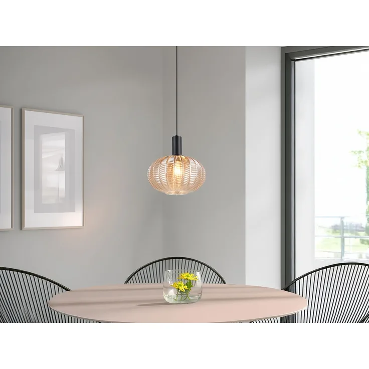 Pendelleuchte ELVEZIA einflammig mit Kugel Glasschirm Amber Ø 26cm