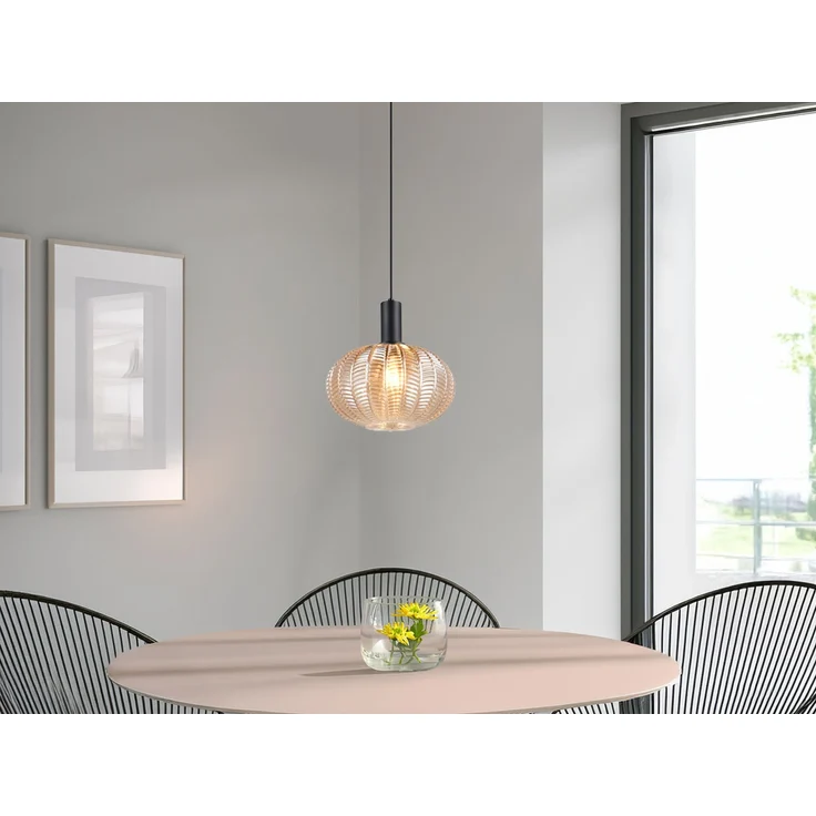 Pendelleuchte ELVEZIA einflammig mit Kugel Glasschirm Amber Ø 26cm – Bild 1
