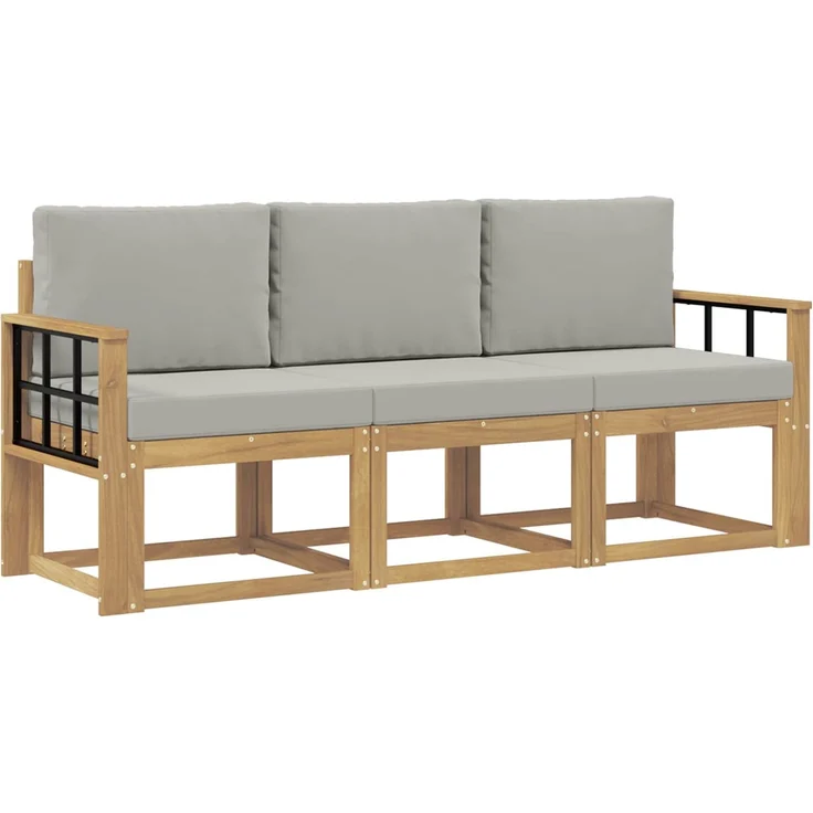 vidaXL Outdoor-Sofagarnitur 3 stk. Weiß und Hellgrau Polyester 3387185 – Bild 2