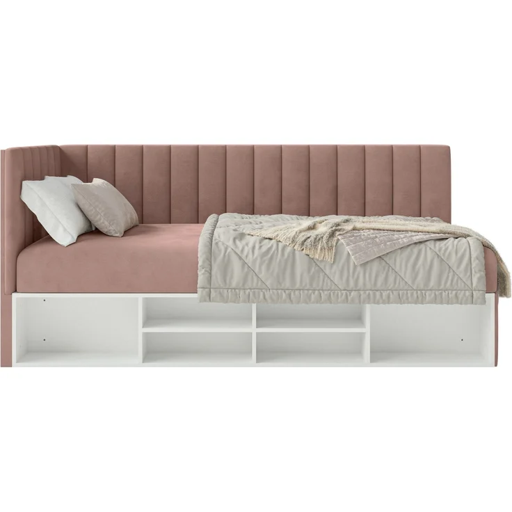 Selsey 'Ventrio' Jugendbett linksseitig mit Regalen, Easy-Clean-Samtbezug, hellrosa, 90x200 cm – Bild 8