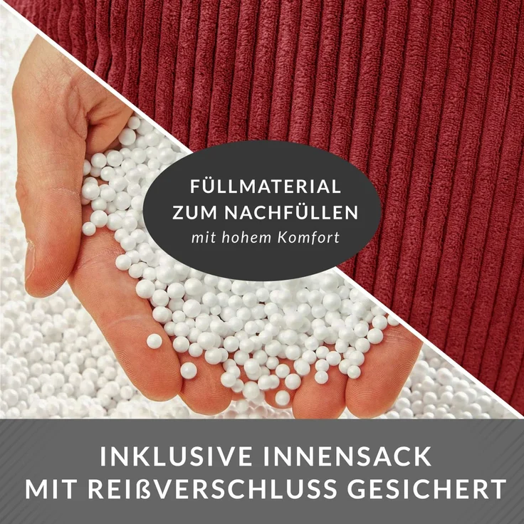 Green Bean® Sitzsack mit Rückenlehne 80x80x90cm - Gaming Chair mit 230L Füllung Cordstoff - Bean Bag Bodenkissen Lounge Sitzhocker Relax-Sessel Gamer Gamingstuhl Rot – Bild 7