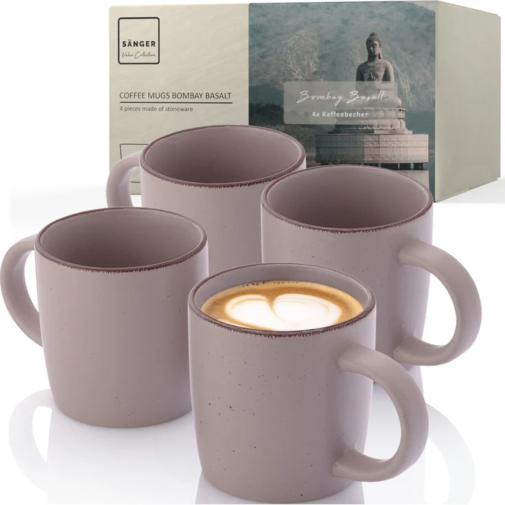 SÄNGER Steingut Kaffeebecher Bombay Basalt 4 teilig – Bild 1