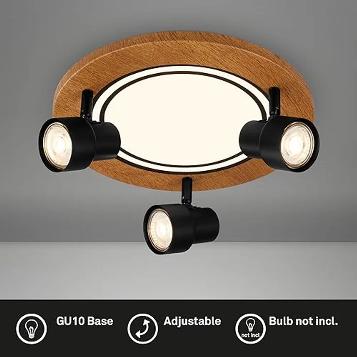 BRILONER LED Deckenlampe mit Spots, warmweiß, schwenkbar, 12W, Holz, mit Speicherfunktion, 300x155 mm (DxH) – Bild 2