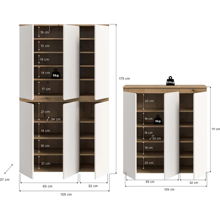 Universalschrank (B/H/T: 235x175x37 cm) in Evoke Oak Nachbildung und weiß – Bild 4