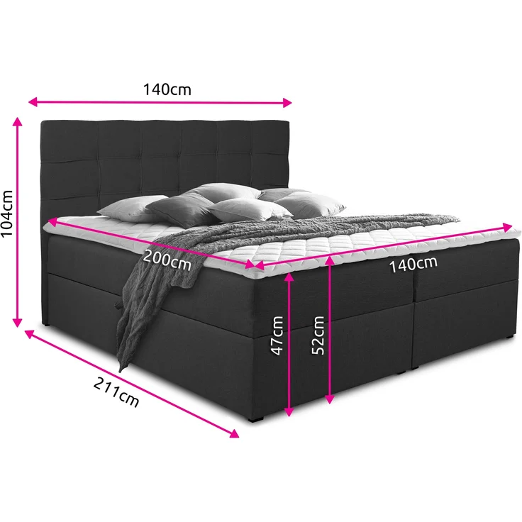 Boxspringbett Best mit 2 Bettkästen, Doppelbett mit Bonell-Matratze und Topper, Polsterbett, Bett (Blau (Vidar 83), 140 x 200 cm) – Bild 4