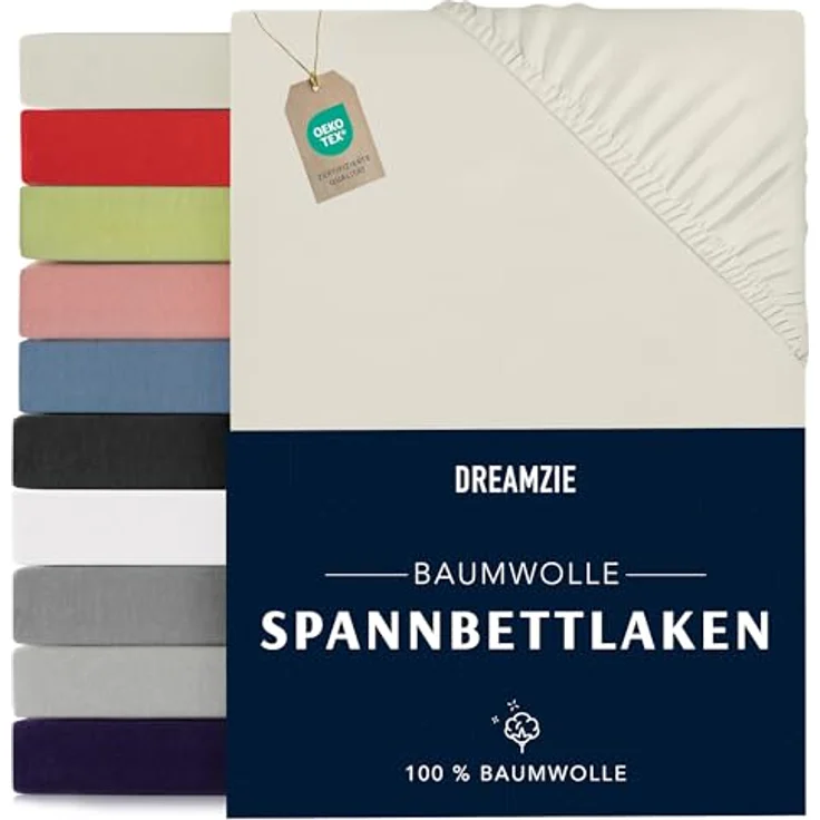 Dreamzie - Spannbettlaken 200x200 cm - Baumwolle Oeko Tex Zertifiziert - Beige - 100% Jersey Spannbetttuch 200x200 – Bild 2