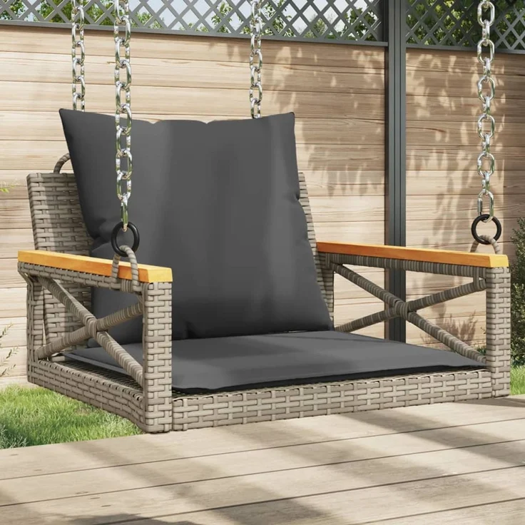 vidaXL Hängesessel mit Kissen Grau 63x62x40 cm Poly Rattan 368174 – Bild 1