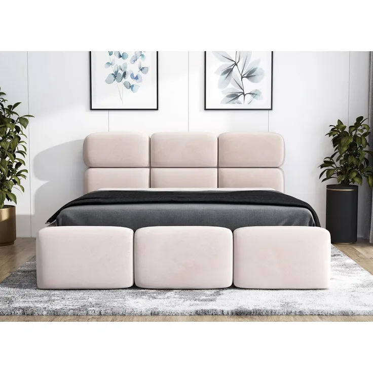 Polsterbett MAROKO 120x200 ohne Matratze mit Bettkasten und Lattenrost. Farbe: Beige 2