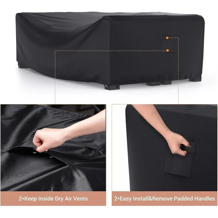 Abdeckung Gartenmöbel Winterfest 420D Oxford Wasserdicht 170x96x70CM Schwarz – Bild 6