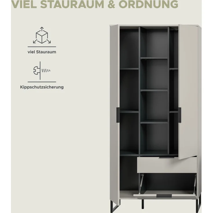 Stauraumtype B/H/T: 192x90x37 cm in Kaschmir Nachbildung und schwarz – Bild 9