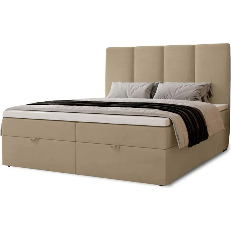 XXXL Boxbett Malmo, Creme, Boxspringbett mit Bonellfederkern, Härtegrad H3, 200x200 cm, zwei Bettkästen, Oeko-Tex® Standard 100