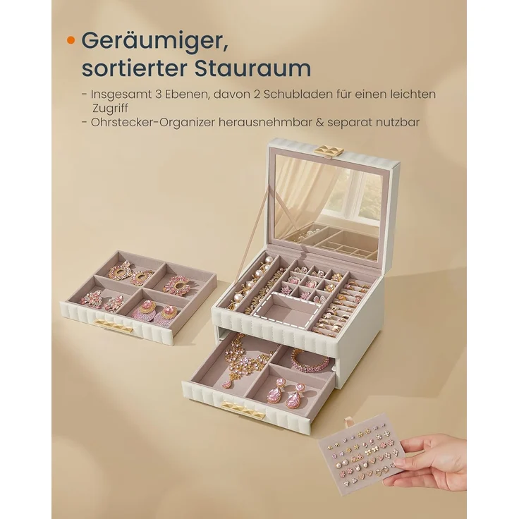 Schmuckkästchen 3 Ebenen, Spiegel, 2 Schubladen, schwebender Effekt – Bild 4