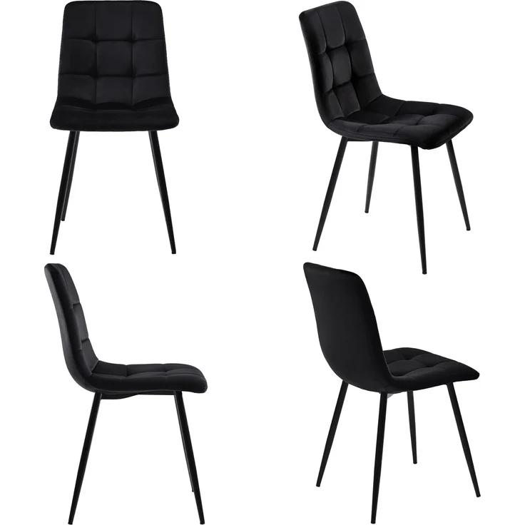 Merax Essgruppe (5-tlg), Esstisch mit 4 Stühlen Set, Moderner Küchentisch Set , 140×80cm Küchentisch mit Schwarz Metallbeinen, MDF Tischplatte in Grau, Schwarz Samt Esszimmerstühle – Bild 5