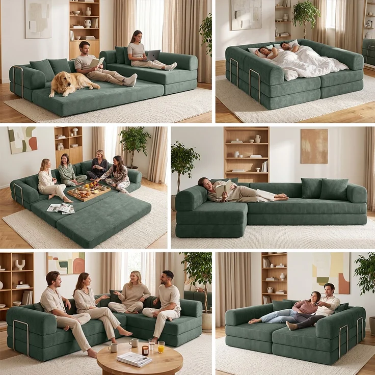 skølm 'Lofn' Modulares Sofa 4 Sitzer, 300x200 cm, Vollschaumcouch mit Metallgestell, Cord dunkelgrün, Schlafsofa vakuumverpackt, kein Aufbau erforderlich – Bild 4