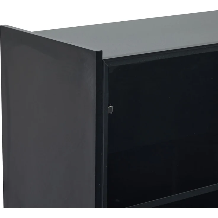 N625P250568569S) Moderne LED Vitrine Schwarz Matt Höhe 120cm mit app LED-Beleuchtung, Glasvitrine Standvitrine mit Beleuchtung, Wohnzimmerschrank mit Glastüren und Klapptür, Spanplatte Display Schrank--Schwarz--80x35x120cm--YOUDENOVA – Bild 9