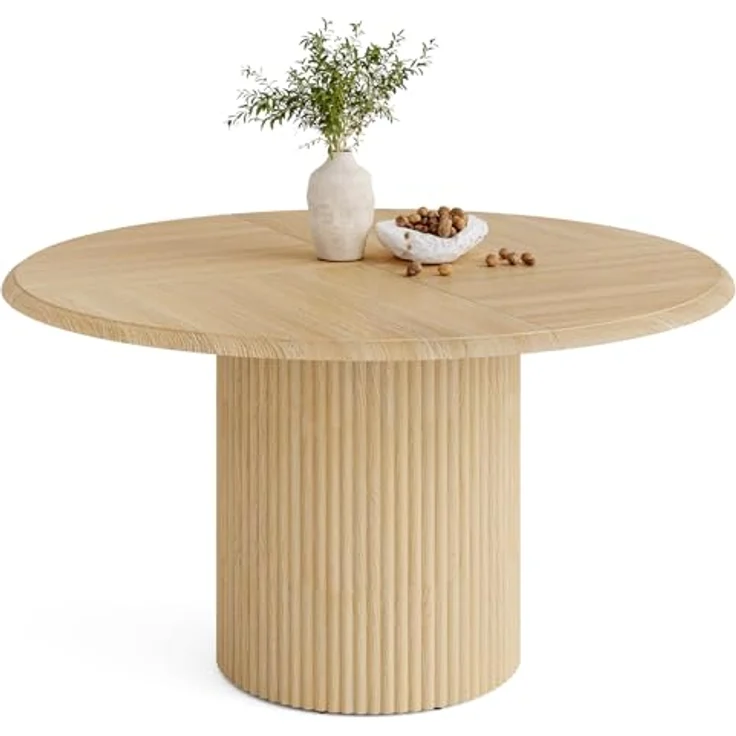 LITTLE TREE 120 cm runder Esstisch für 4 Personen, rustikaler Esstisch aus Naturholz mit stabilem, geriffeltem Untergestell, großer runder Küchentisch für Esszimmer und Wohnzimmer (nur Tisch) – Bild 8