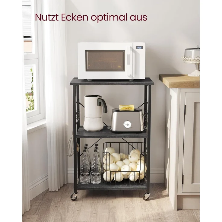 Songmics 'Vasagle' Servierwagen mit 3 Regalböden, Metall, ebenholzfarben-schwarz, 40 x 60 x 89 cm – Bild 3