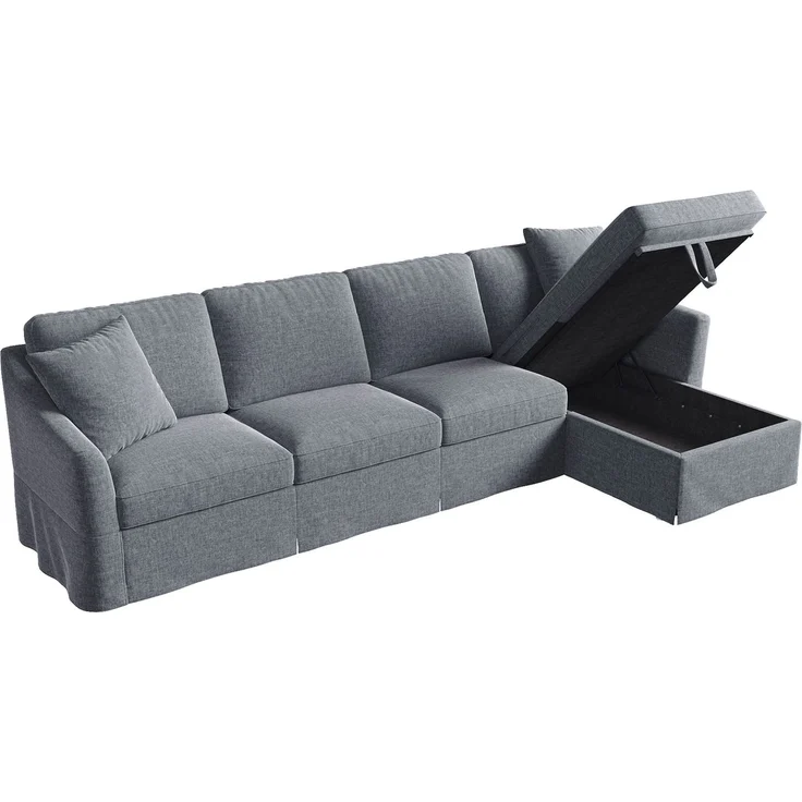 DESVIAE Sofa L-Form Grau aus Leinenoptik – 274x83x128,5 cm – Stauraum-Chaiselongue – Bild 8