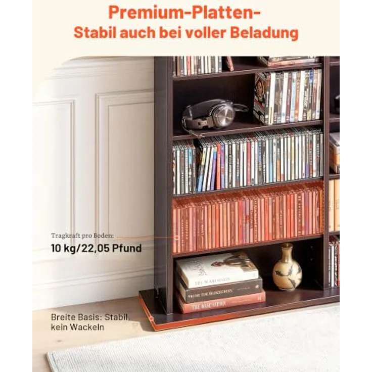 VEVOR DVD-Regal mit 24 Fächern (8 Ebenen), Medienregal Standregal 142 x 22 x 130 cm, Platzsparendes Aufbewahrungsregal für CDs DVDs Bücher Spiele-Discs, Bücherregal für Wohnzimmer/Homeoffice, Braun – Bild 5