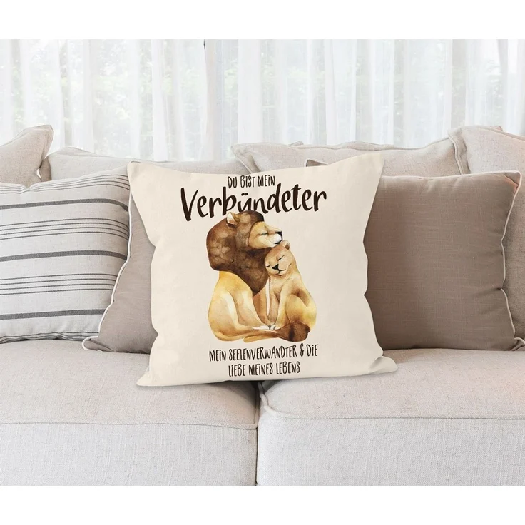 MoonWorks Dekokissen Kissen-Bezug Du bist mein Verbündeter Löwe Löwen Pärchen Liebe Spruch Geschenk Liebessprüche Kissen-Hülle Deko-Kissen MoonWorks® – Bild 2