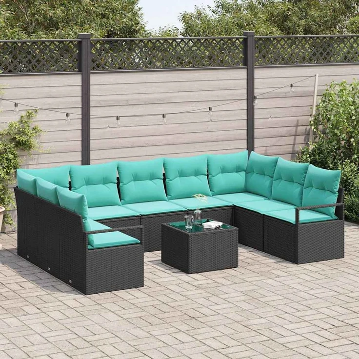 vidaXL Sofa Set 10 stk. Schwarz [Synthetisch]: Poly Rattan 3346556 – Bild 3