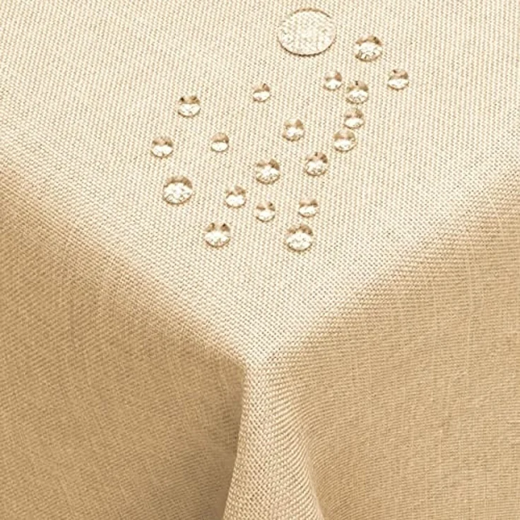 DecoHomeTextil Leinen Optik Tischdecke, Rechteckig 110 x 220 cm Champagner, wasserabweisend, fleckenabweisend, abwaschbar, Lotuseffekt, bügelfrei – Bild 1