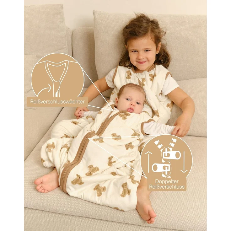 molis&co - Baby Schlafsack ärmellos - Ideal für Frühling und Herbst - Babyschlafsack 1 tog ohne Ärmel - Leicht gepolstert - 100% Baumwolle (Oeko-TEX 100), Premium Qualität - Teddy (70 cm) – Bild 3