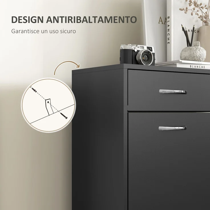 Mobiler Schuhschrank für 12 Paar Schuhe mit 2 verstellbaren Einlegeböden und 2 Schubladen, aus Holz, 80 x 30 x 91,5 cm, schwarz – Bild 9