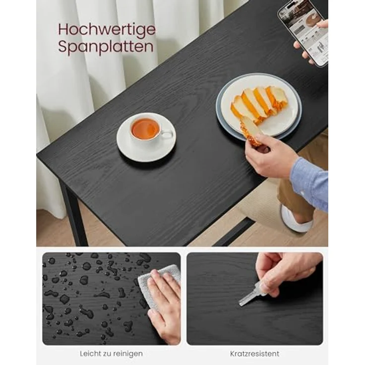 Vasagle Bartisch, Küchentisch, Küchentresen, rechteckiger Stehtisch, Metallgestell, 40 x 120 x 90 cm, einfacher Aufbau, schmal, Industrie-Design, ebenholzschwarz-tintenschwarz LBT120B56 – Bild 6