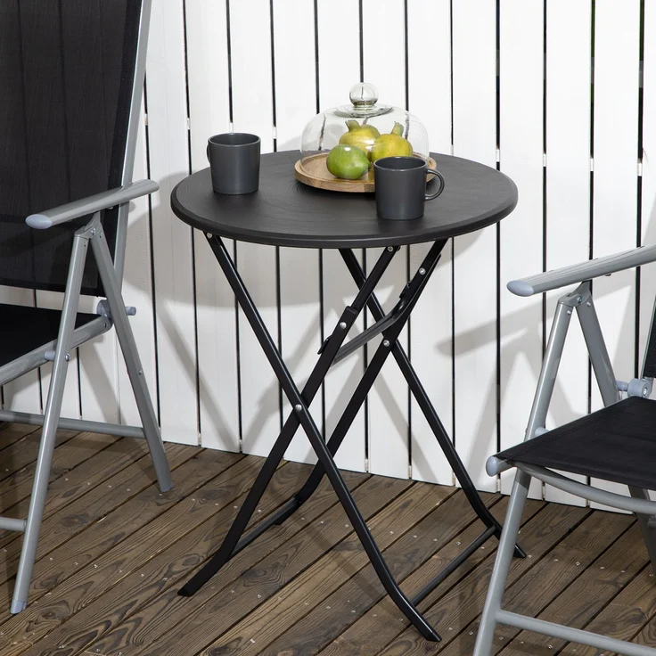 Außen-Couchtisch für 2 Personen, runder Gartentisch mit Stahlgestell, Ø 60 x 73H cm, dunkelgrau – Bild 4