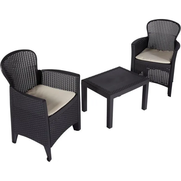 ProGarden 3-tlg. Garten-Set mit Kissen Akita Anthrazit 442181