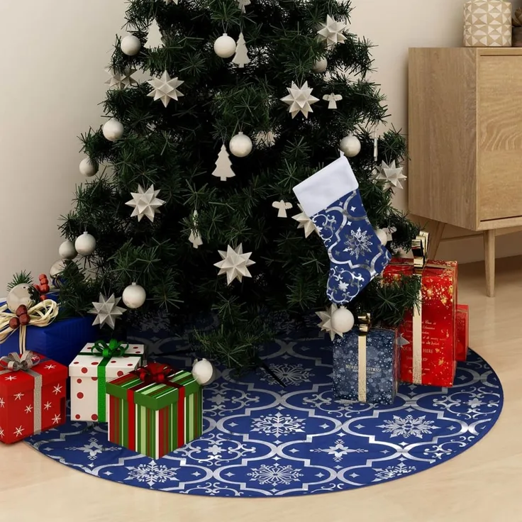 vidaXL Luxus-Weihnachtsbaumdecke mit Socke Blau 122 cm Stoff 330279