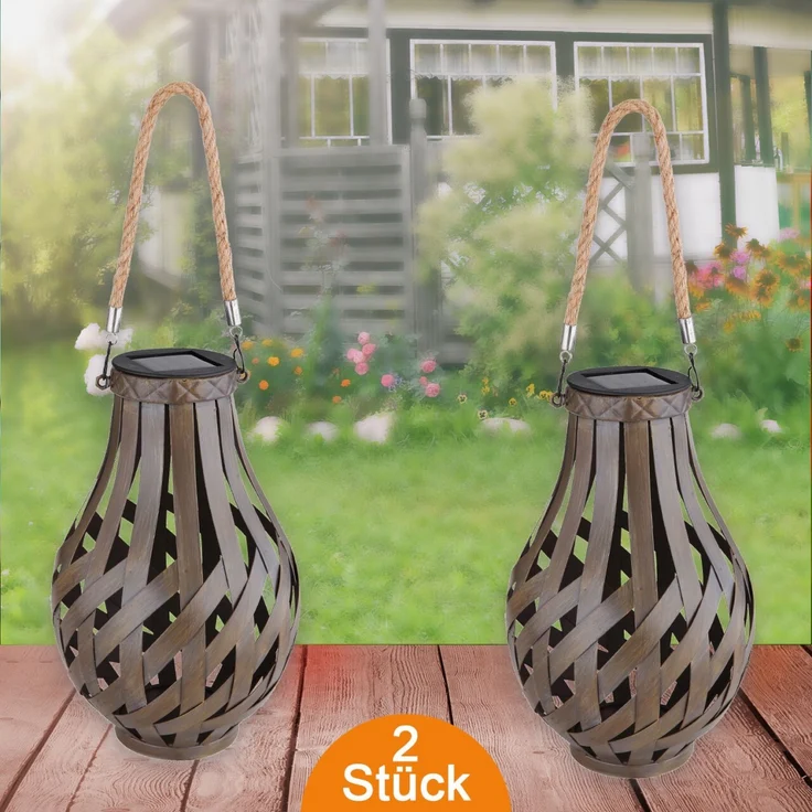 Solarleuchten Garten 2er Set Laterne 27cm Solarlampe Außen Außenleuchte Solar – Bild 1