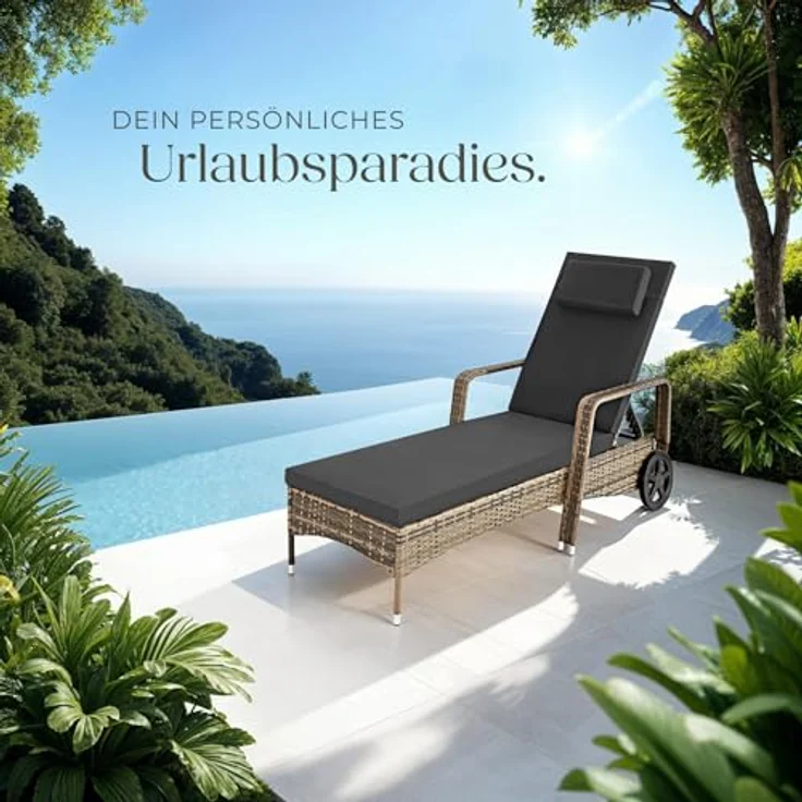 tectake Gartenliege Rattan Sonnenliege, 1, 1 St, 1tlg, widerstandsfähig – Bild 9