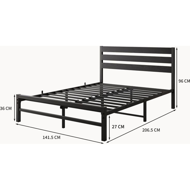 Doppelbett aus Metall mit MDF-Kopfteil, ohne Matratze, 140x200 cm, Schwarz – Bild 6