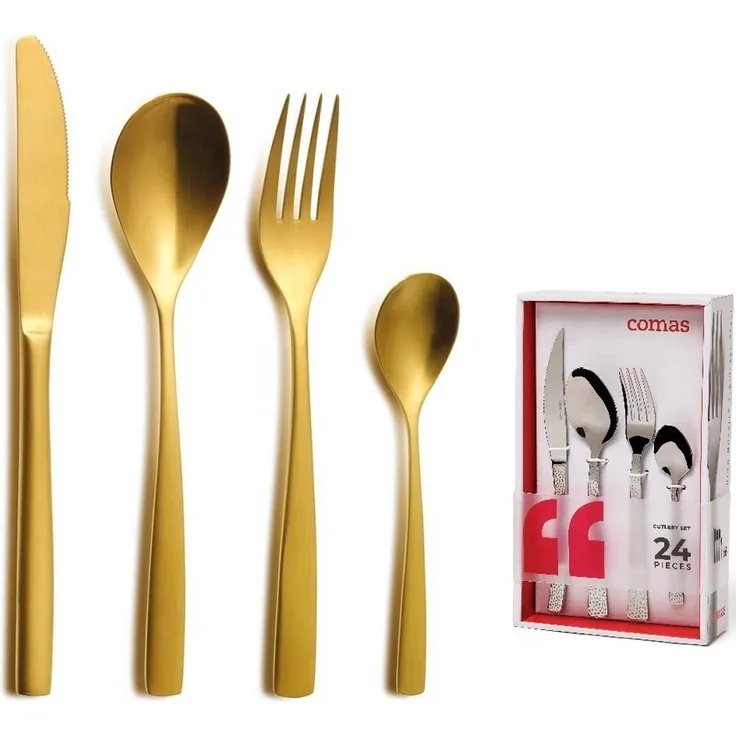 COMAS Besteck-Set BARCELONA GOLD 24 Teile Edelstahl 18/10 - 3 mm / PVD-Beschichtung / Gold-Finish