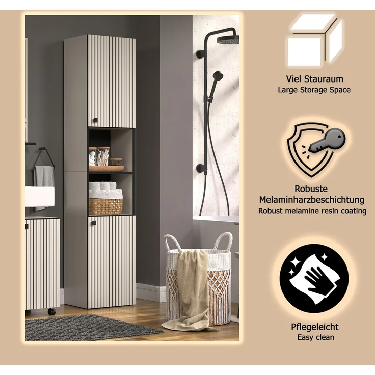 Badezimmer Hochschrank Bliss in grau 40 x 186 cm – Bild 9